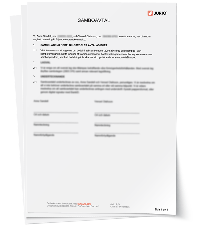 Exempel på ett samboavtal upprättat med jurio
